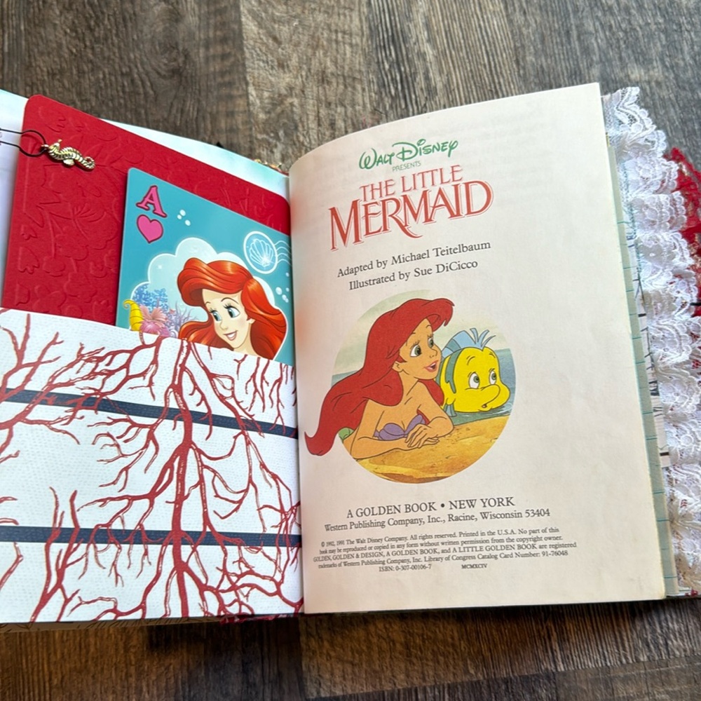 Disney The Little Mermaid Ariel Golden Book Altered Junk Journal Handmade - Picture 5 of 17